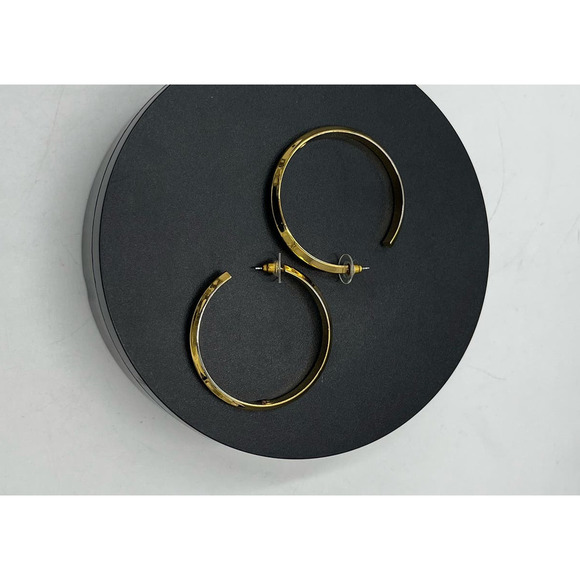 Karl Lagerfeld Signed Large Heavy Gold Plated Hoop Earrings - Picture 12 of 14